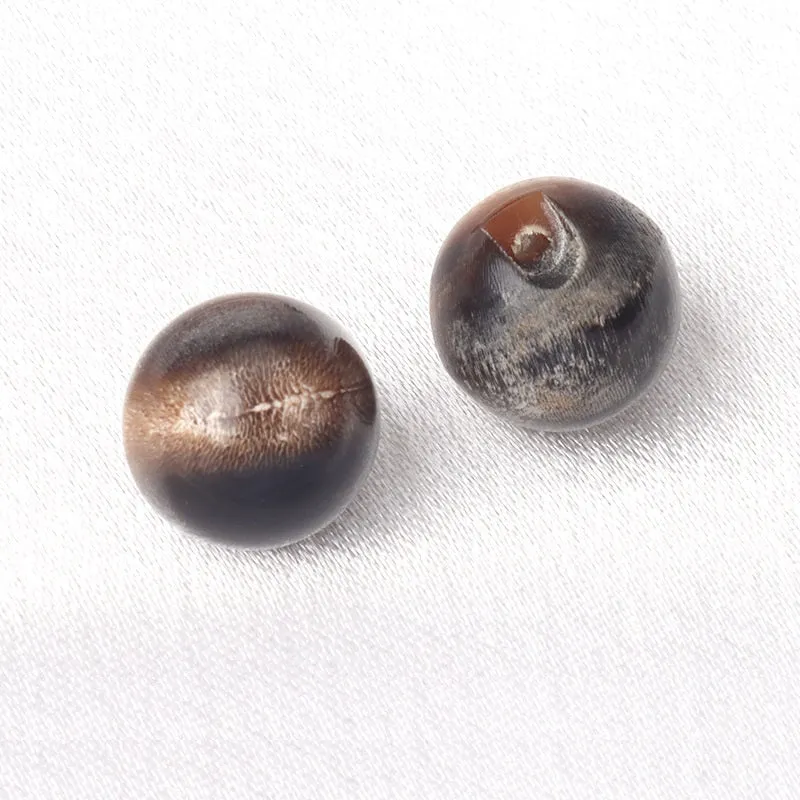 10/11mm Black Coffee Natural Water Buffalo Horn Concealed-Hole Bead Buttons 10pcs