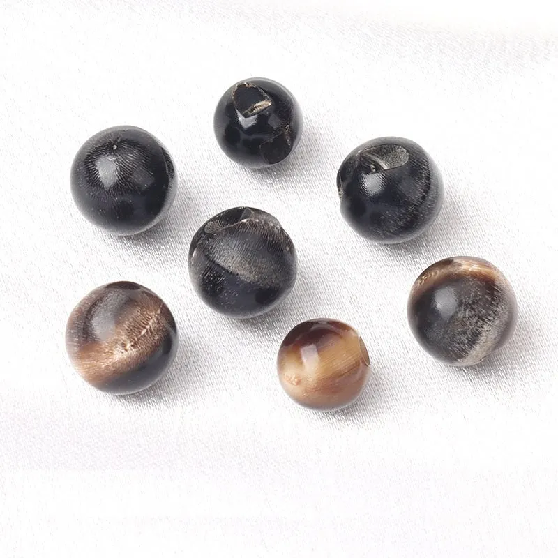 10/11mm Black Coffee Natural Water Buffalo Horn Concealed-Hole Bead Buttons 10pcs