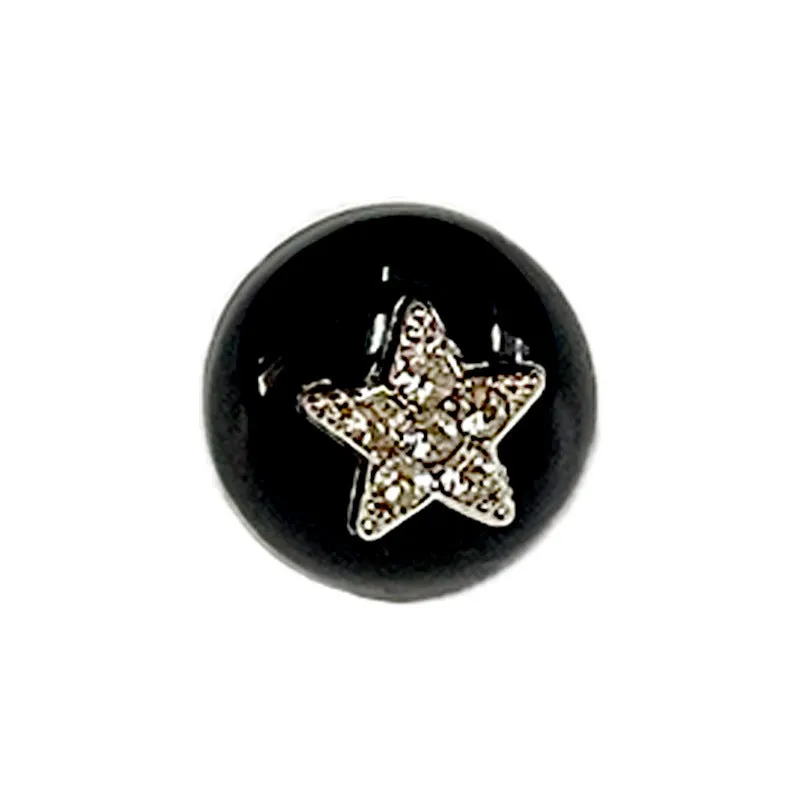 10mm Black White Resin Shirt Buttons with Metal Shanks Star Pattern and Rhinestone 20pcs