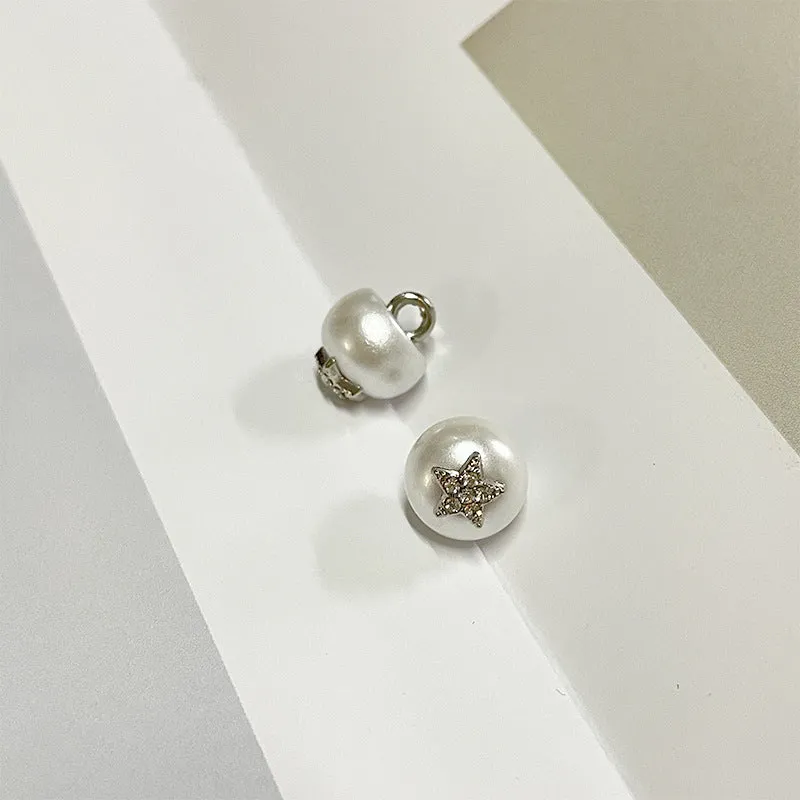 10mm Black White Resin Shirt Buttons with Metal Shanks Star Pattern and Rhinestone 20pcs