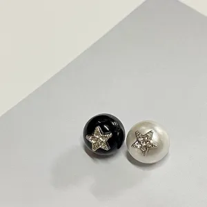 10mm Black White Resin Shirt Buttons with Metal Shanks Star Pattern and Rhinestone 20pcs