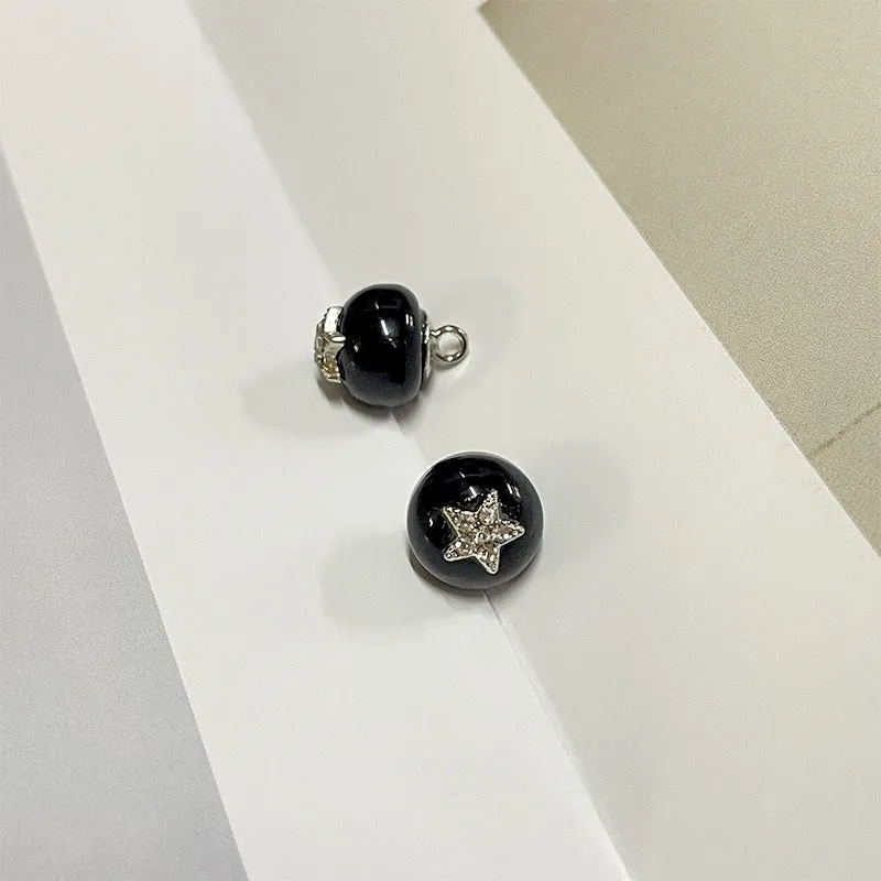 10mm Black White Resin Shirt Buttons with Metal Shanks Star Pattern and Rhinestone 20pcs