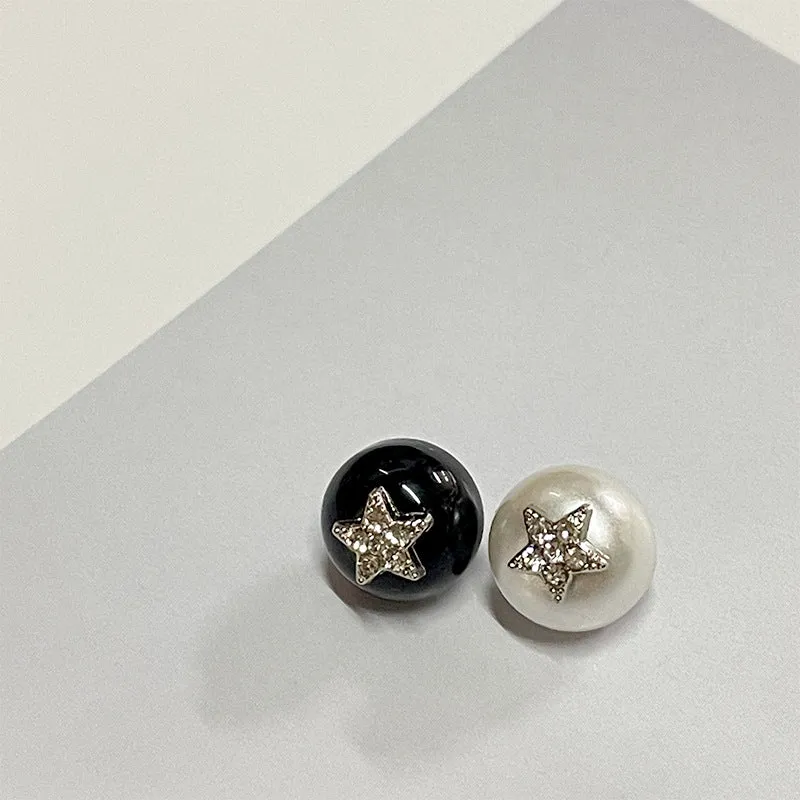 10mm Black White Resin Shirt Buttons with Metal Shanks Star Pattern and Rhinestone 20pcs