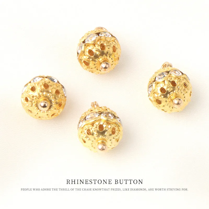 10mm Golden Metal Rhinestone Beaded Buttons for Chinese Style Shirts 20pcs
