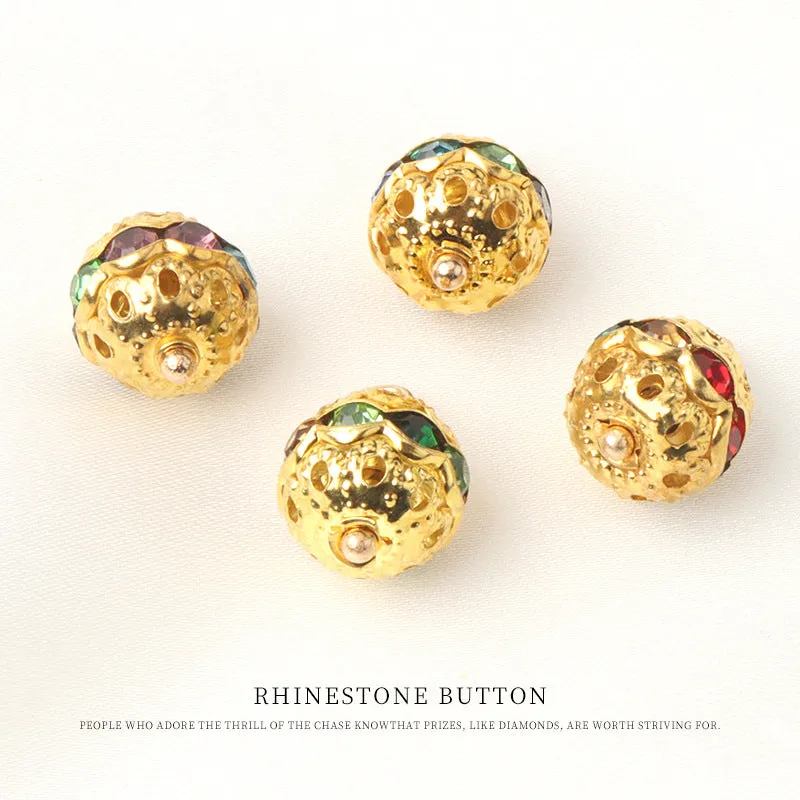 10mm Golden Metal Rhinestone Beaded Buttons for Chinese Style Shirts 20pcs