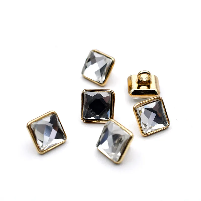 10mm Square and Triangle Glass Shirt Cuff Metal Shank Buttons 20pcs