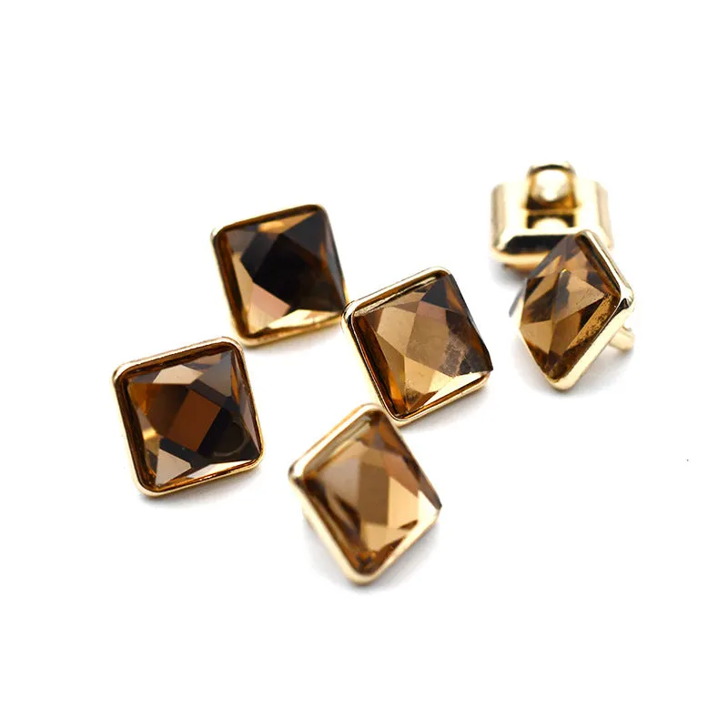 10mm Square and Triangle Glass Shirt Cuff Metal Shank Buttons 20pcs