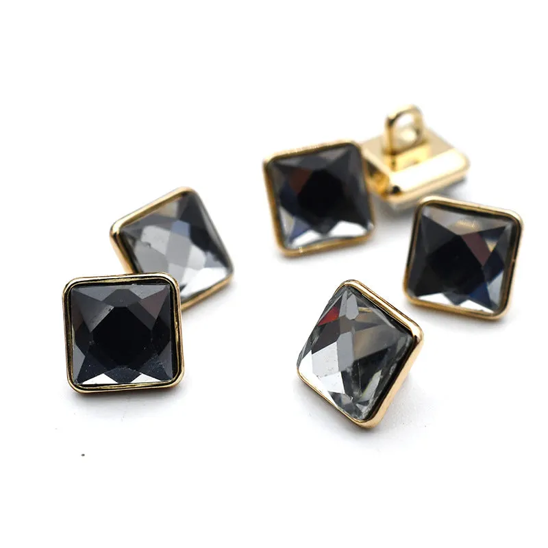 10mm Square and Triangle Glass Shirt Cuff Metal Shank Buttons 20pcs