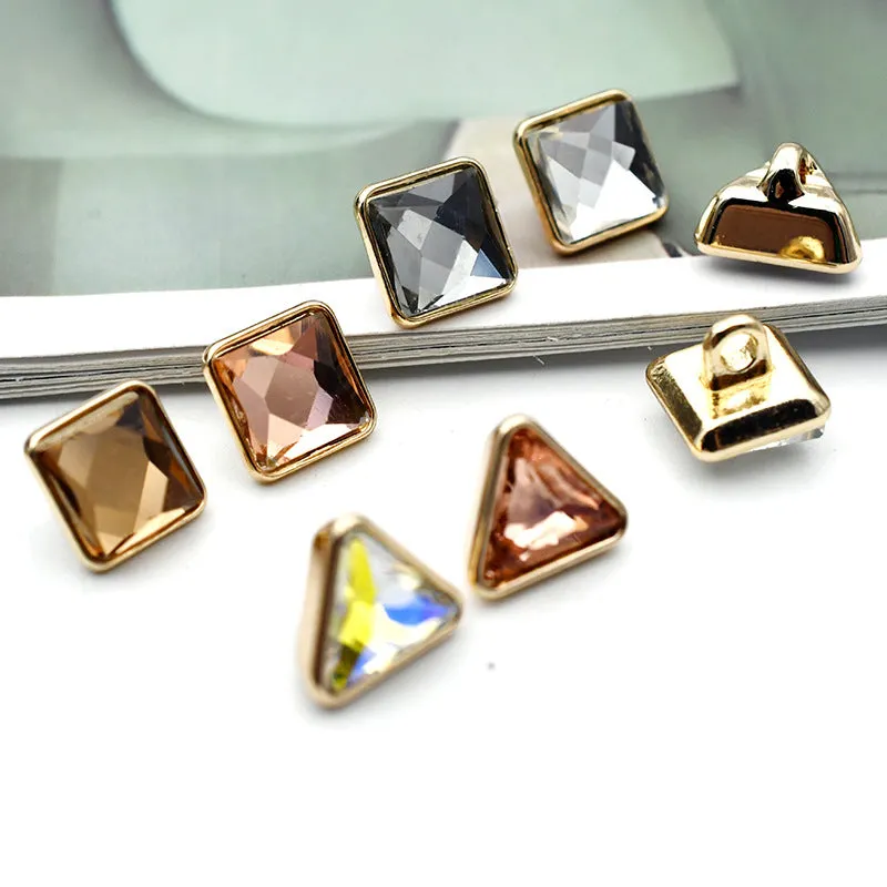 10mm Square and Triangle Glass Shirt Cuff Metal Shank Buttons 20pcs