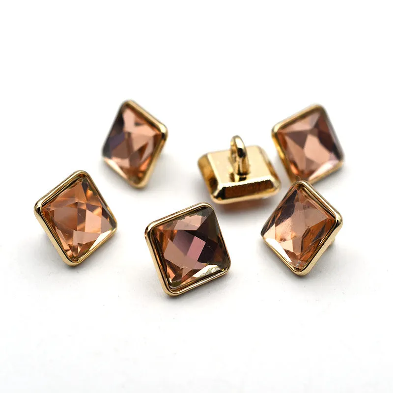 10mm Square and Triangle Glass Shirt Cuff Metal Shank Buttons 20pcs