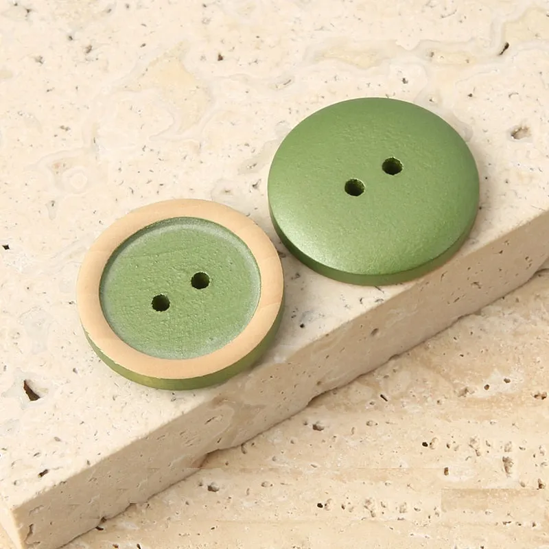 11-25mm Round 2 Hole Distressed Natural Wood Buttons with White Green Red Paint