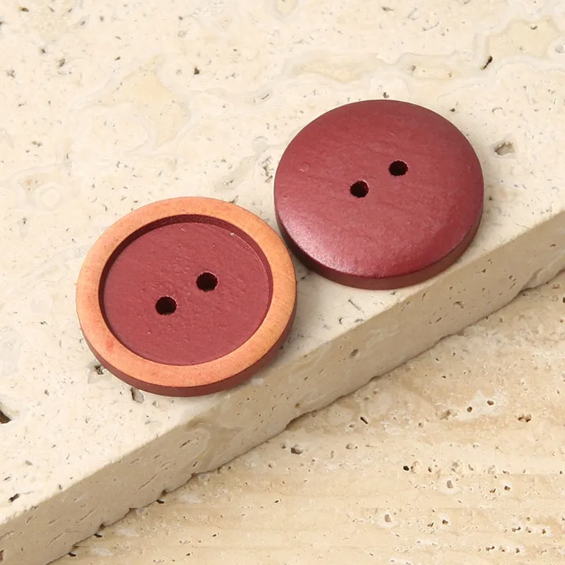 11-25mm Round 2 Hole Distressed Natural Wood Buttons with White Green Red Paint