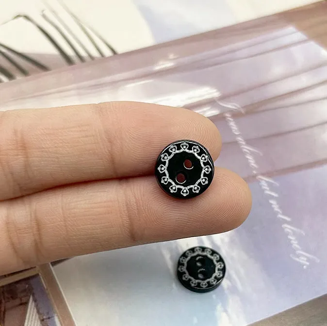 11.5mm Black Two-Hole Shell Shirt Buttons with Vintage Totem Carvings 30pcs