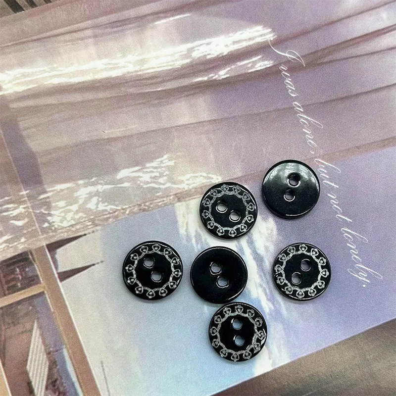 11.5mm Black Two-Hole Shell Shirt Buttons with Vintage Totem Carvings 30pcs