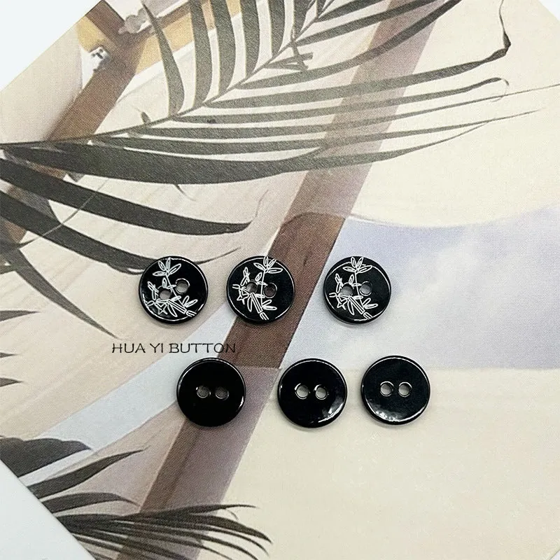 11.5mm Round 2-Hole Black Shell Shirt Buttons with Bamboo Pattern 40pcs