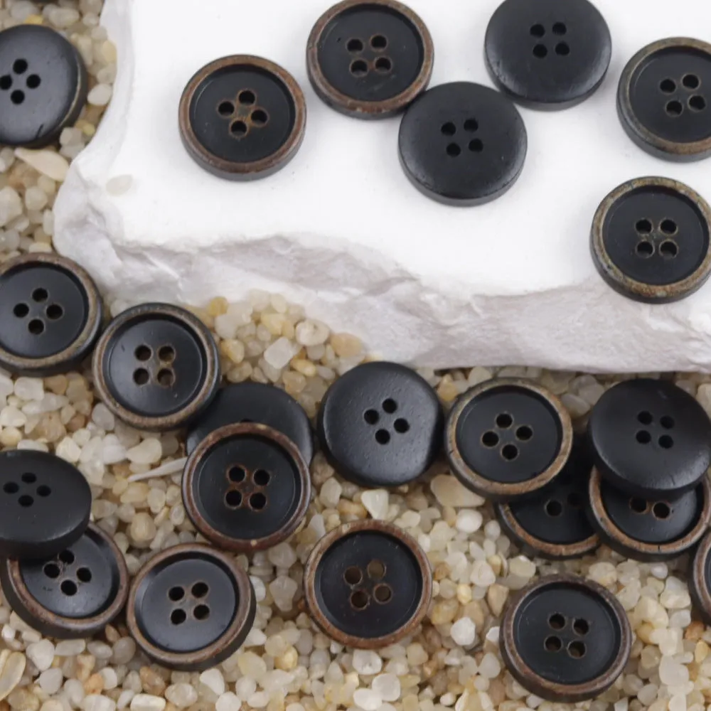11.5mm Round 4 Hole Black and Brown Cow Bone Buttons for Shirts 12PCS