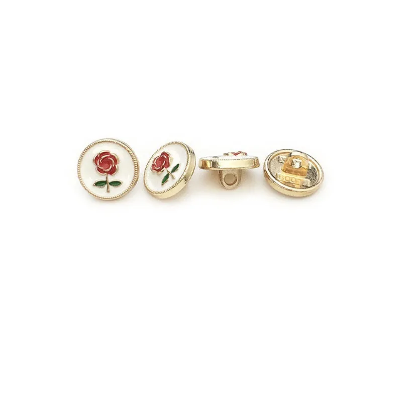12.5mm Vintage Round White Rose Oil-Painted Metal Buttons for Shirts Sweaters 20pcs