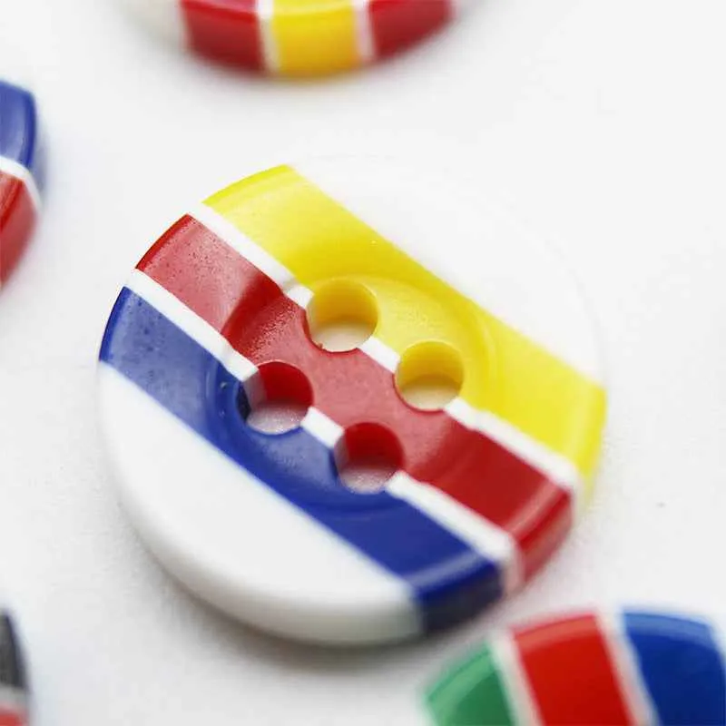 12mm Round 4-Hole Candy Color Striped Resin Buttons 100pcs
