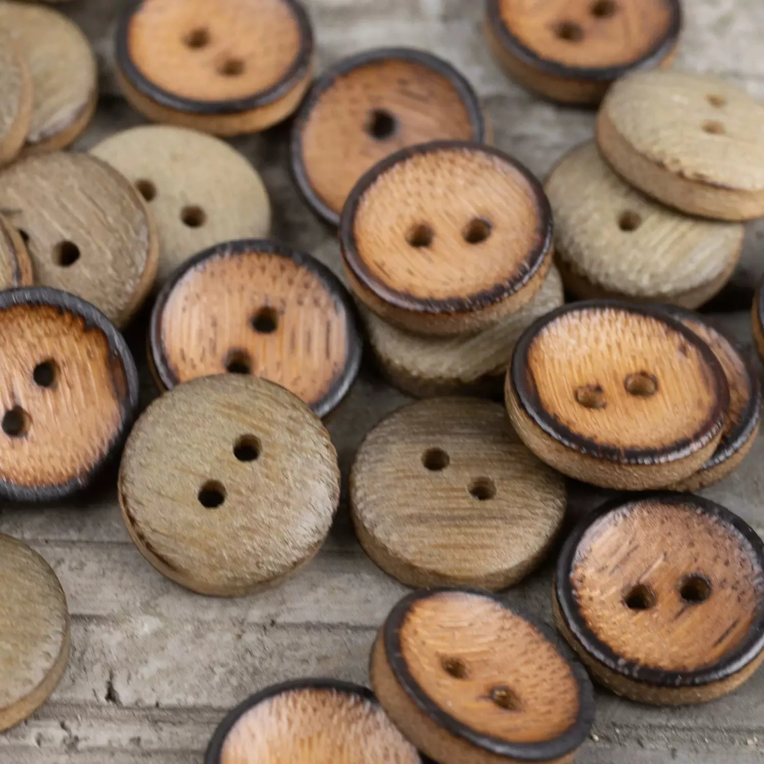 13mm Round 2 Hole Japanese Style Burned Edge Bamboo Buttons for Linen Shirts 40pcs