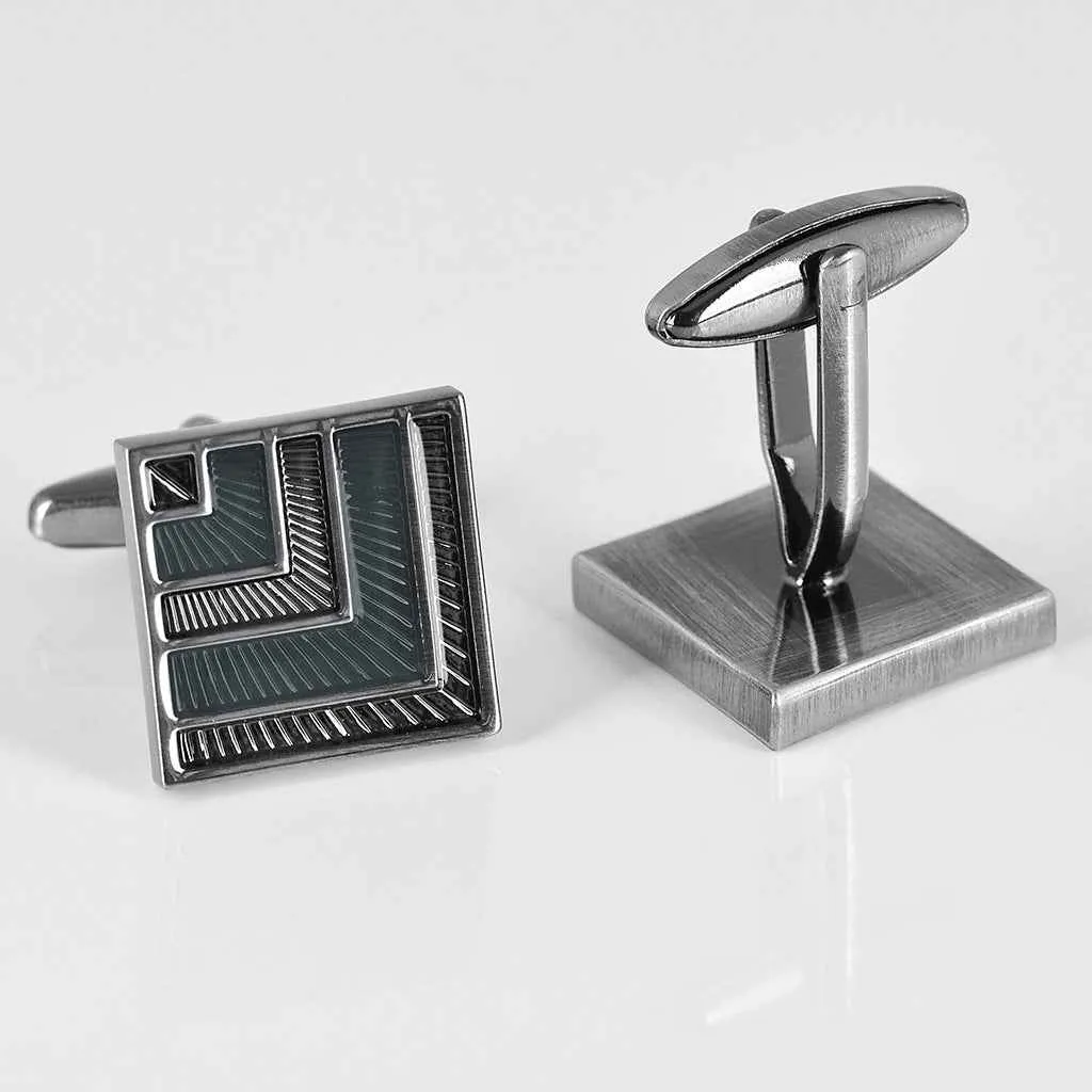 17mm Square Grey-Black Resin Cufflinks – Antique Silver