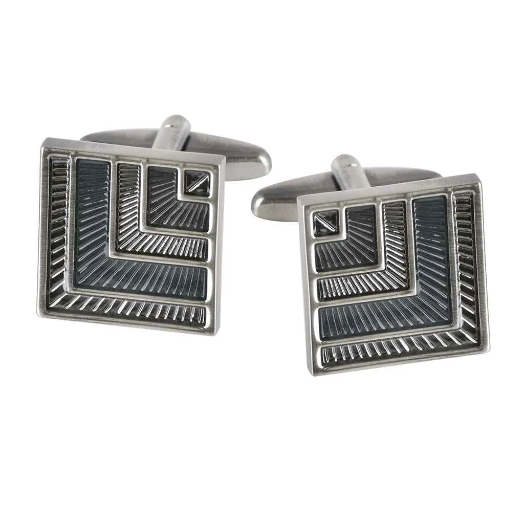 17mm Square Grey-Black Resin Cufflinks – Antique Silver
