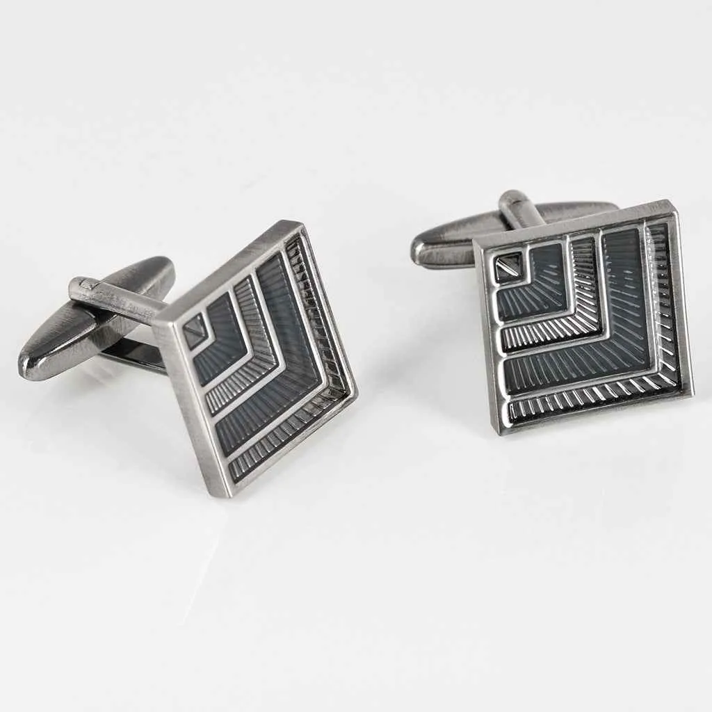 17mm Square Grey-Black Resin Cufflinks – Antique Silver