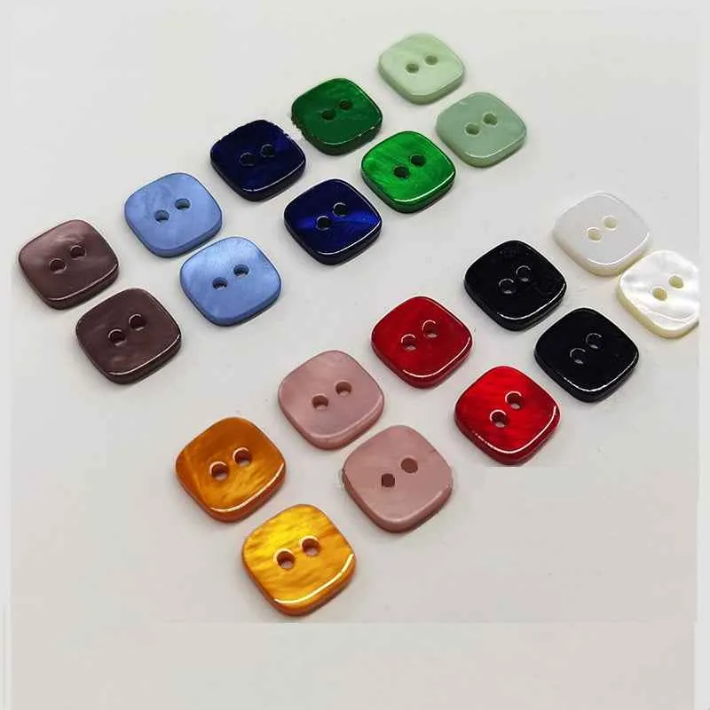18L Square 2-Hole Shell Buttons for Sewing Crafts 10 Color 100 Pack