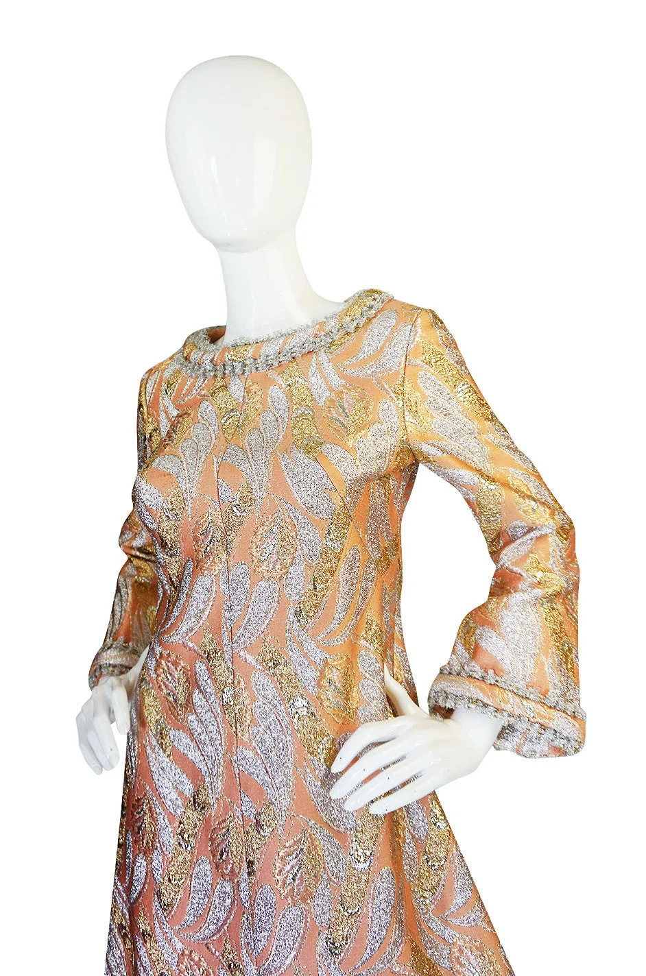 1960s Metallic Coral, Gold & Silver A-Line Dance Dress