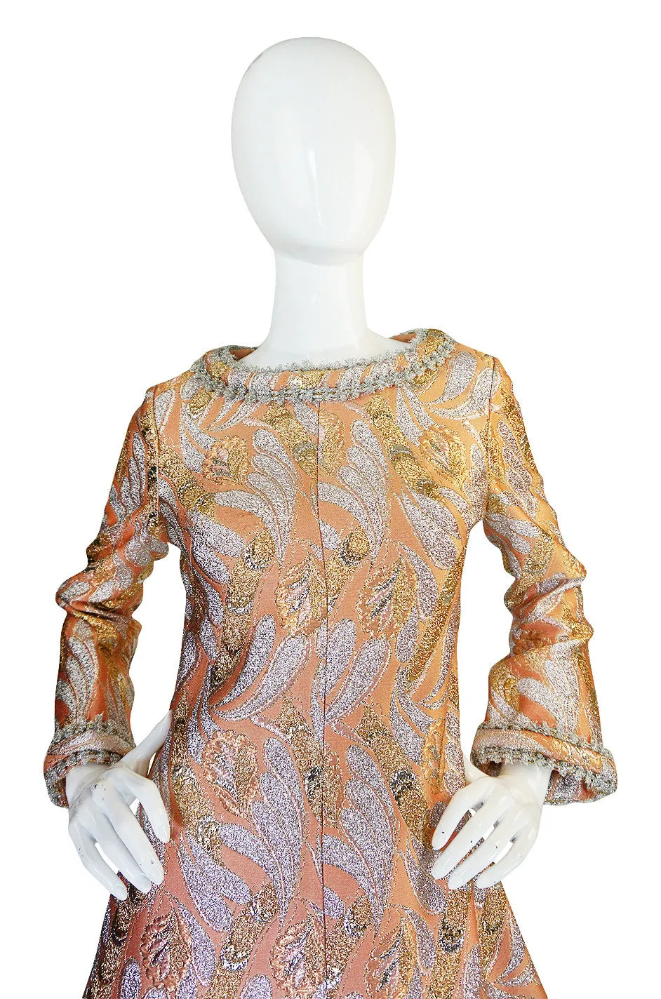 1960s Metallic Coral, Gold & Silver A-Line Dance Dress