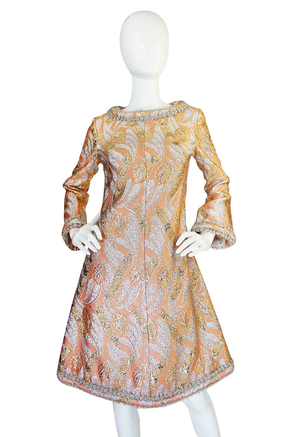 1960s Metallic Coral, Gold & Silver A-Line Dance Dress
