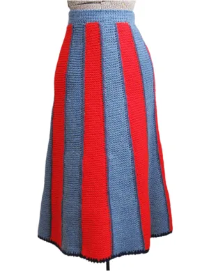 1970s Skirt Knit Midi Blue Red Stripe