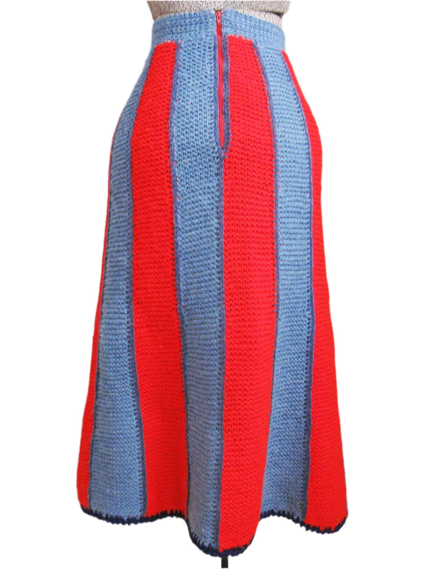 1970s Skirt Knit Midi Blue Red Stripe