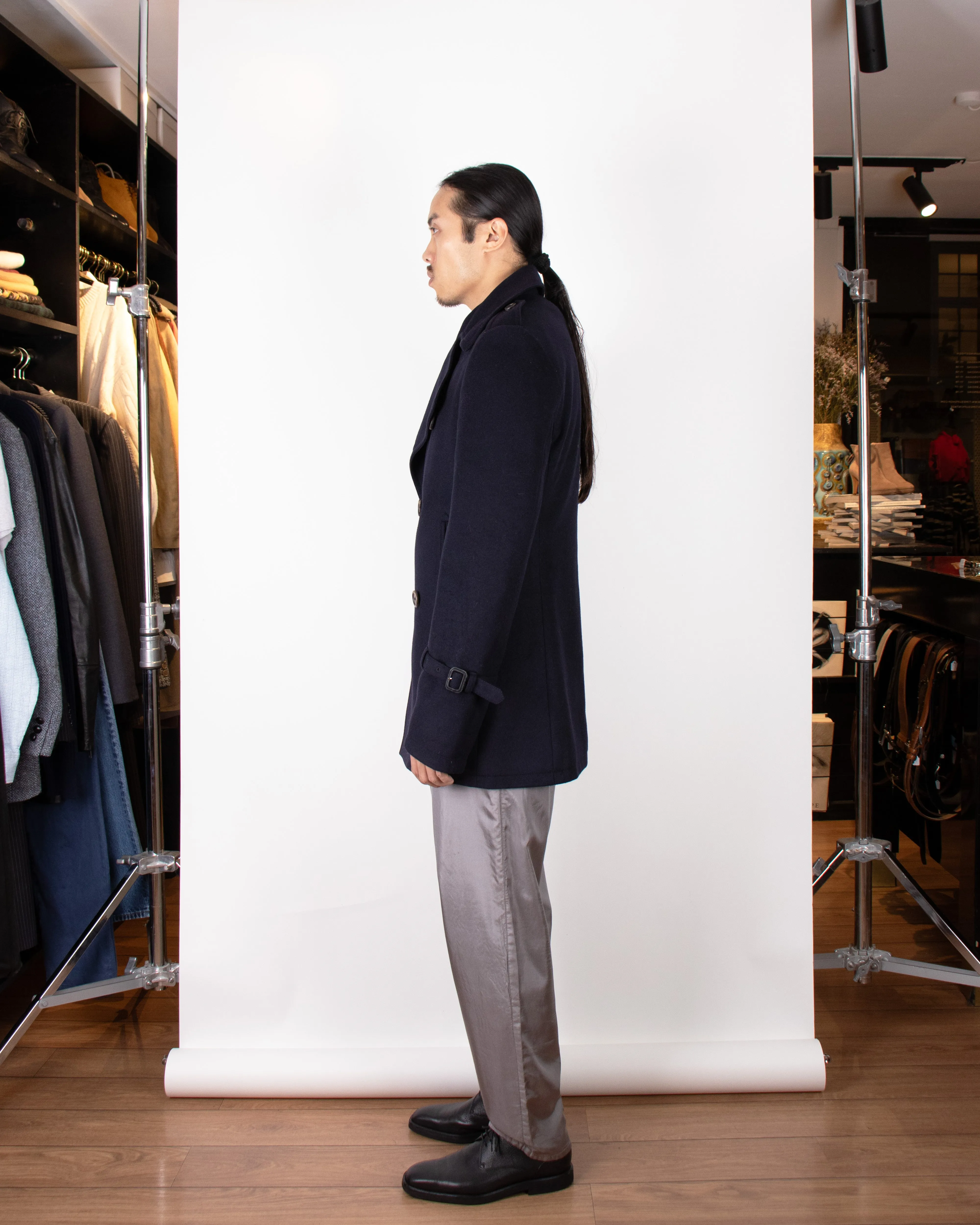 2000s Aquascutum Navy Wool Pea Coat M
