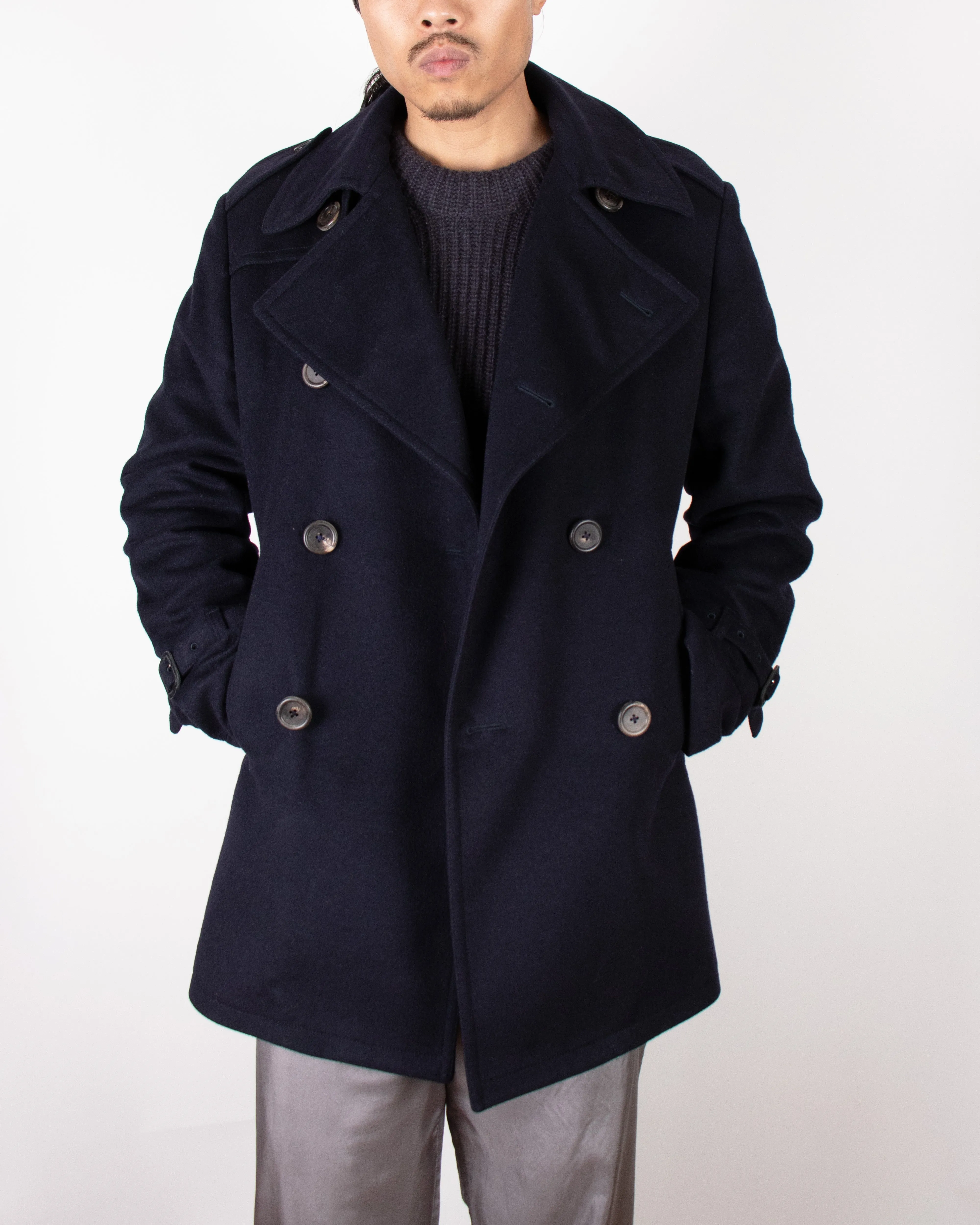 2000s Aquascutum Navy Wool Pea Coat M