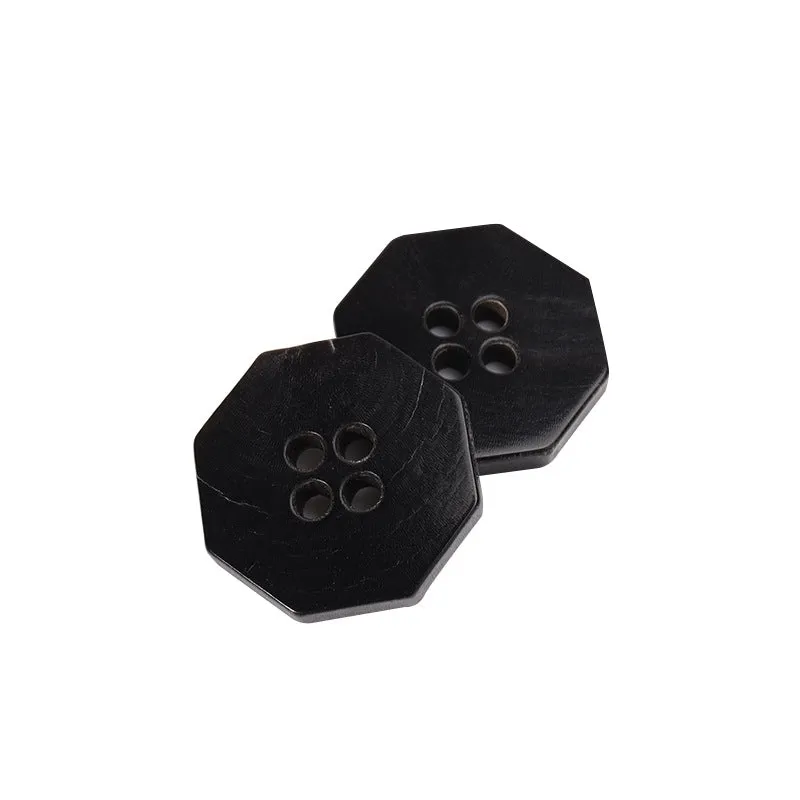 20mm Octagonal Four-Hole Black Horn Buttons 12PCS