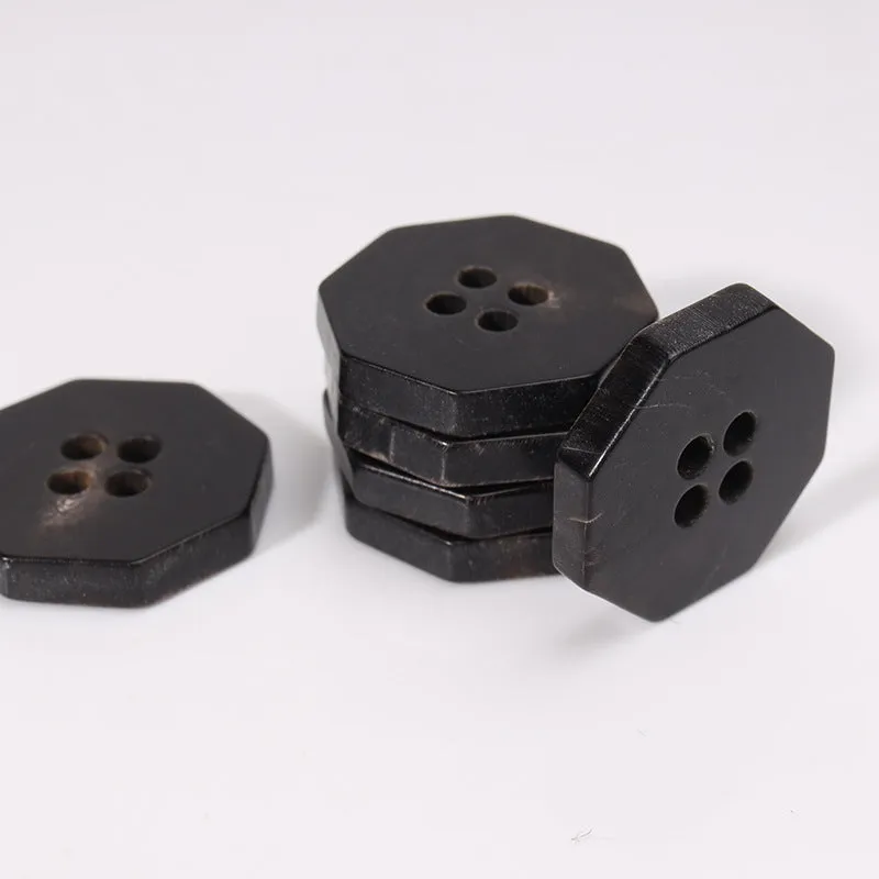 20mm Octagonal Four-Hole Black Horn Buttons 12PCS