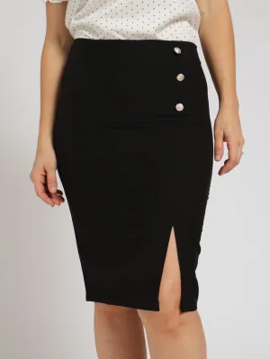 4 Button Pencil Skirt - Black