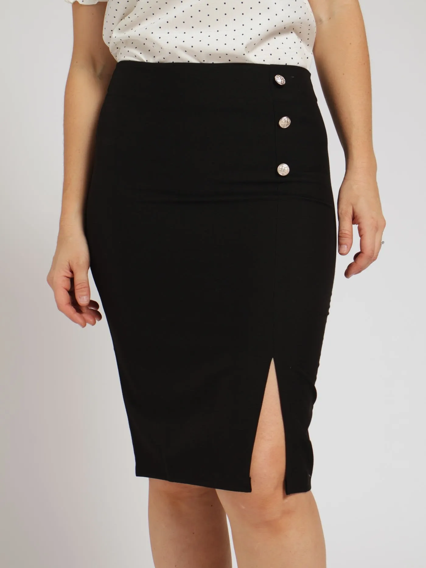 4 Button Pencil Skirt - Black