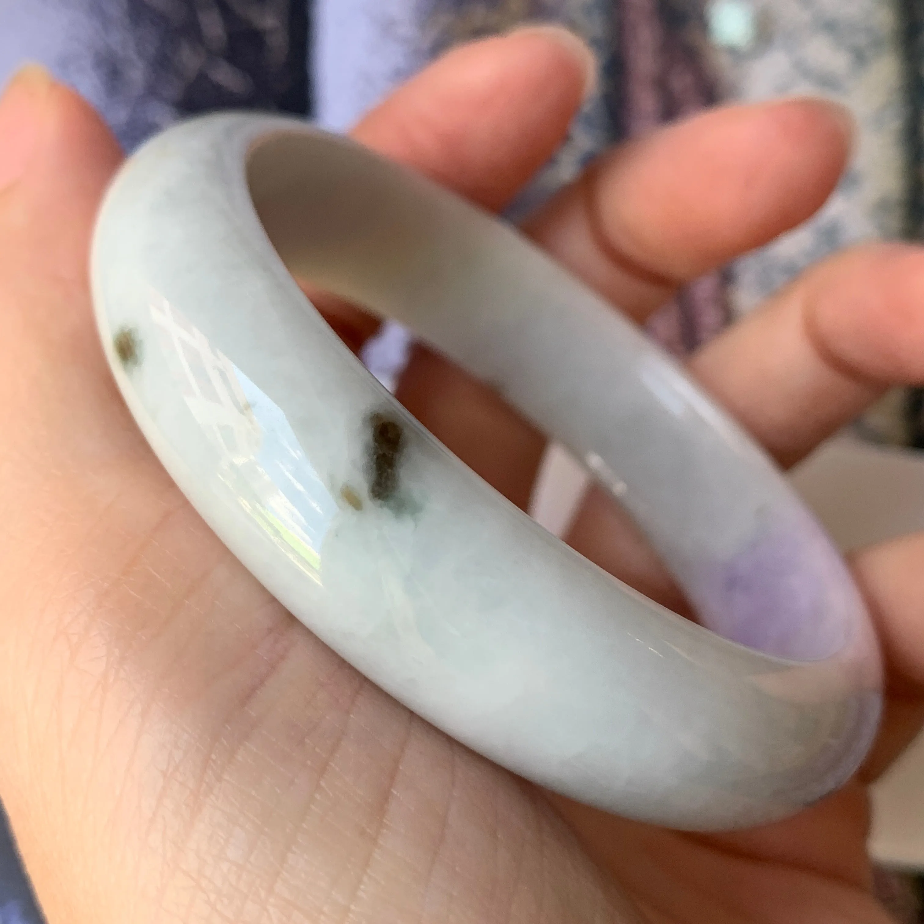 56.8mm A-Grade Type A Natural Jadeite Jade Pastel Shades Modern Round Bangle No.151462