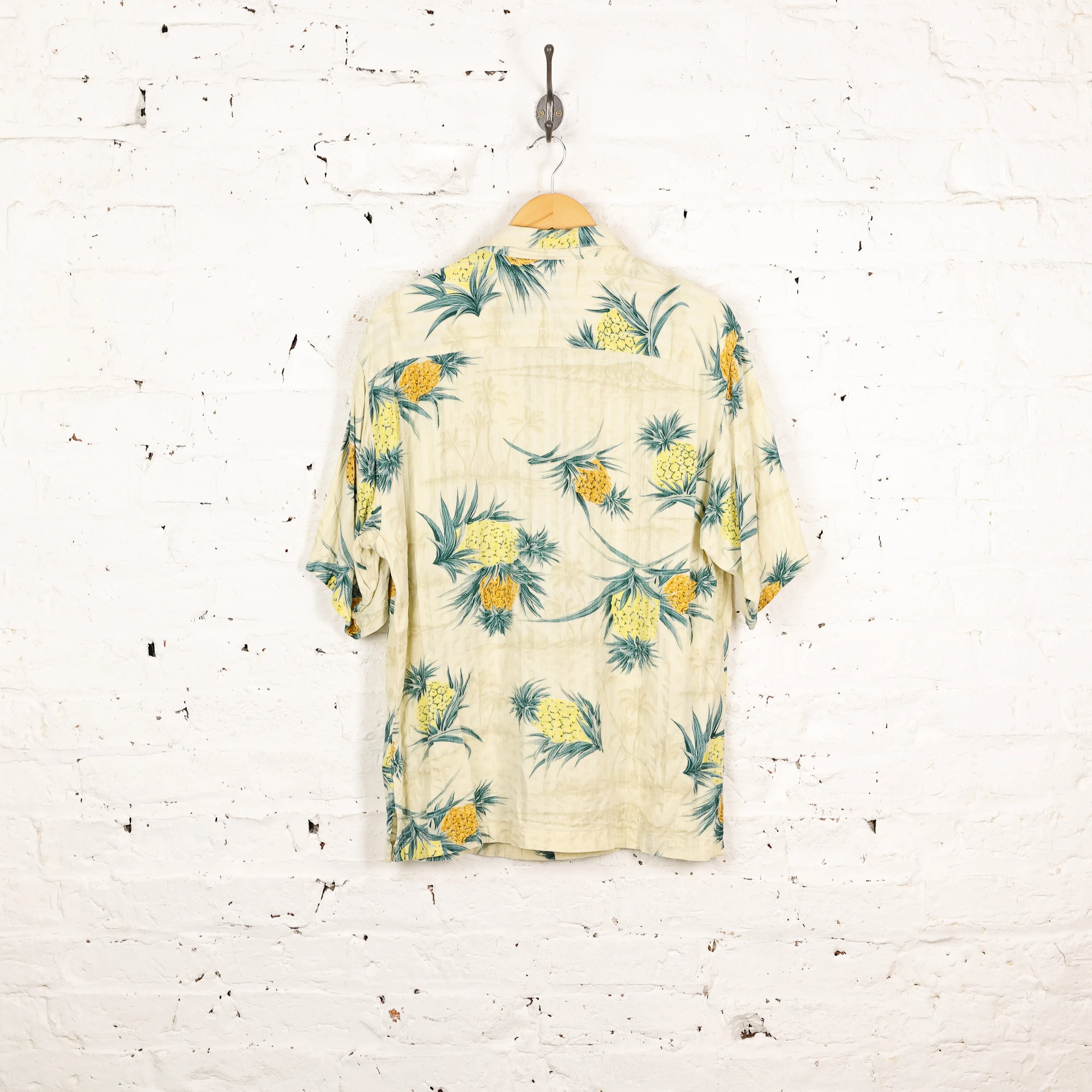 90s Hawaiian Pineapples Pattern Shirt - Beige - M