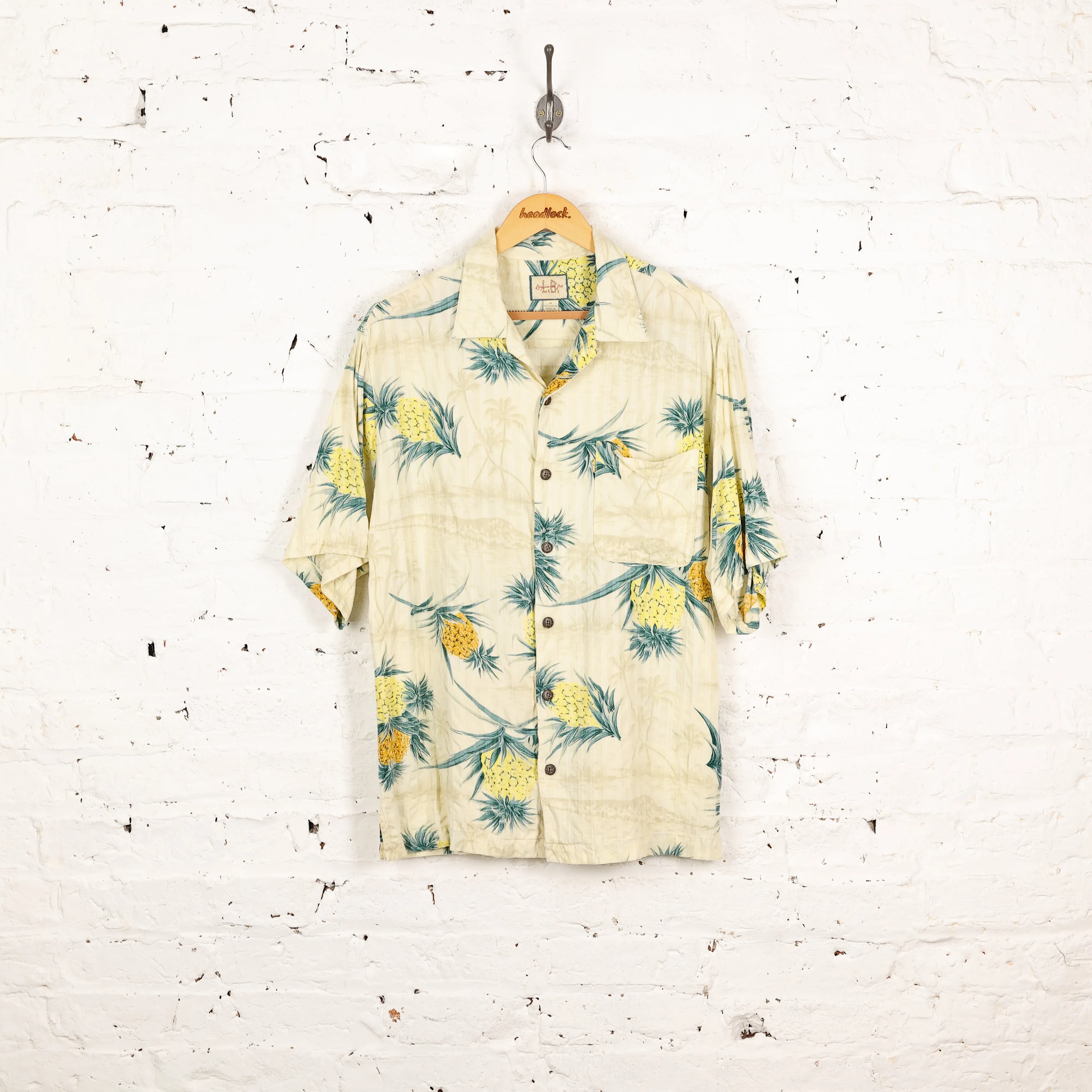 90s Hawaiian Pineapples Pattern Shirt - Beige - M