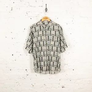 90's Hawaiian Print Pattern Shirt - Grey - XL