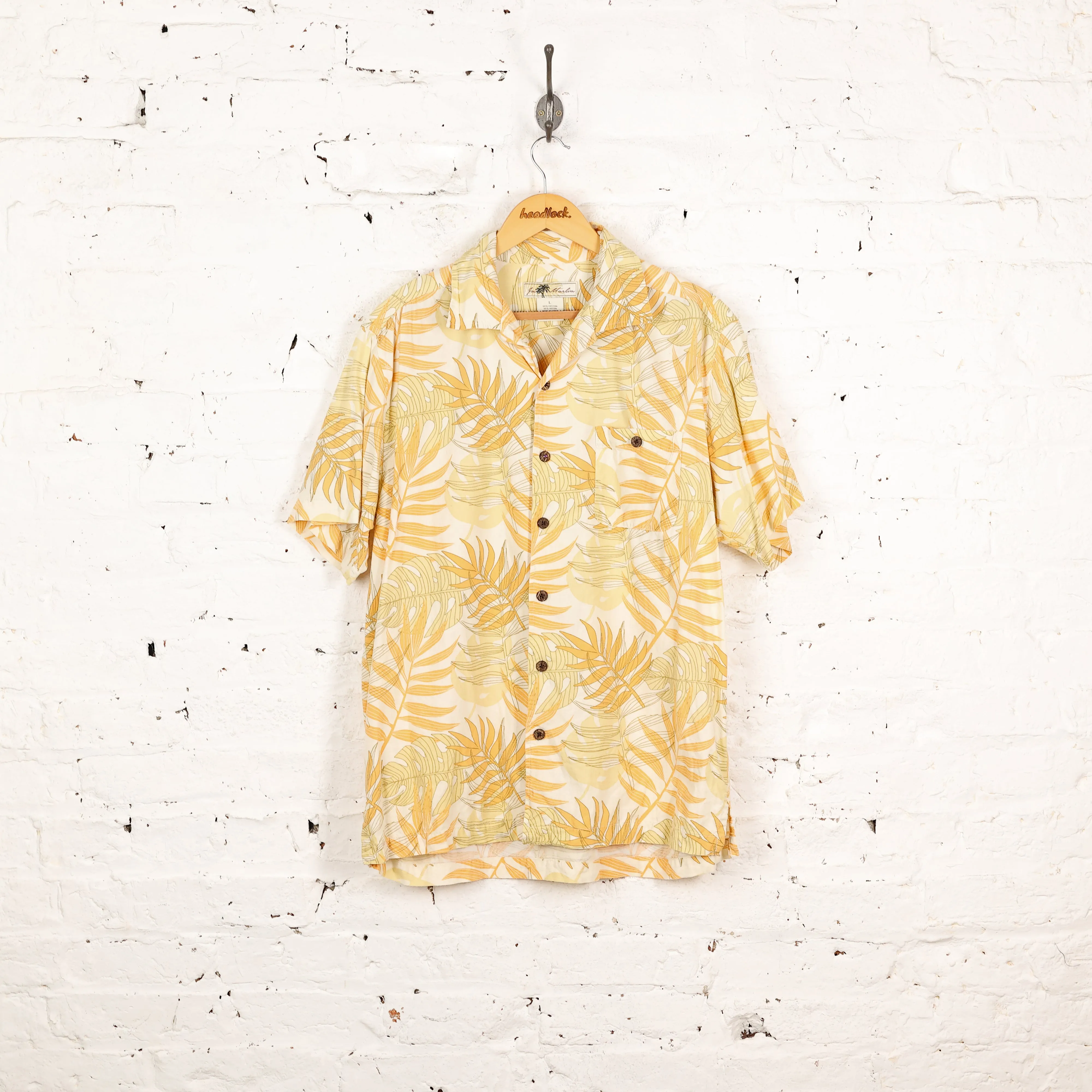 90s Leaves Print Hawaiian Shirt - White - L