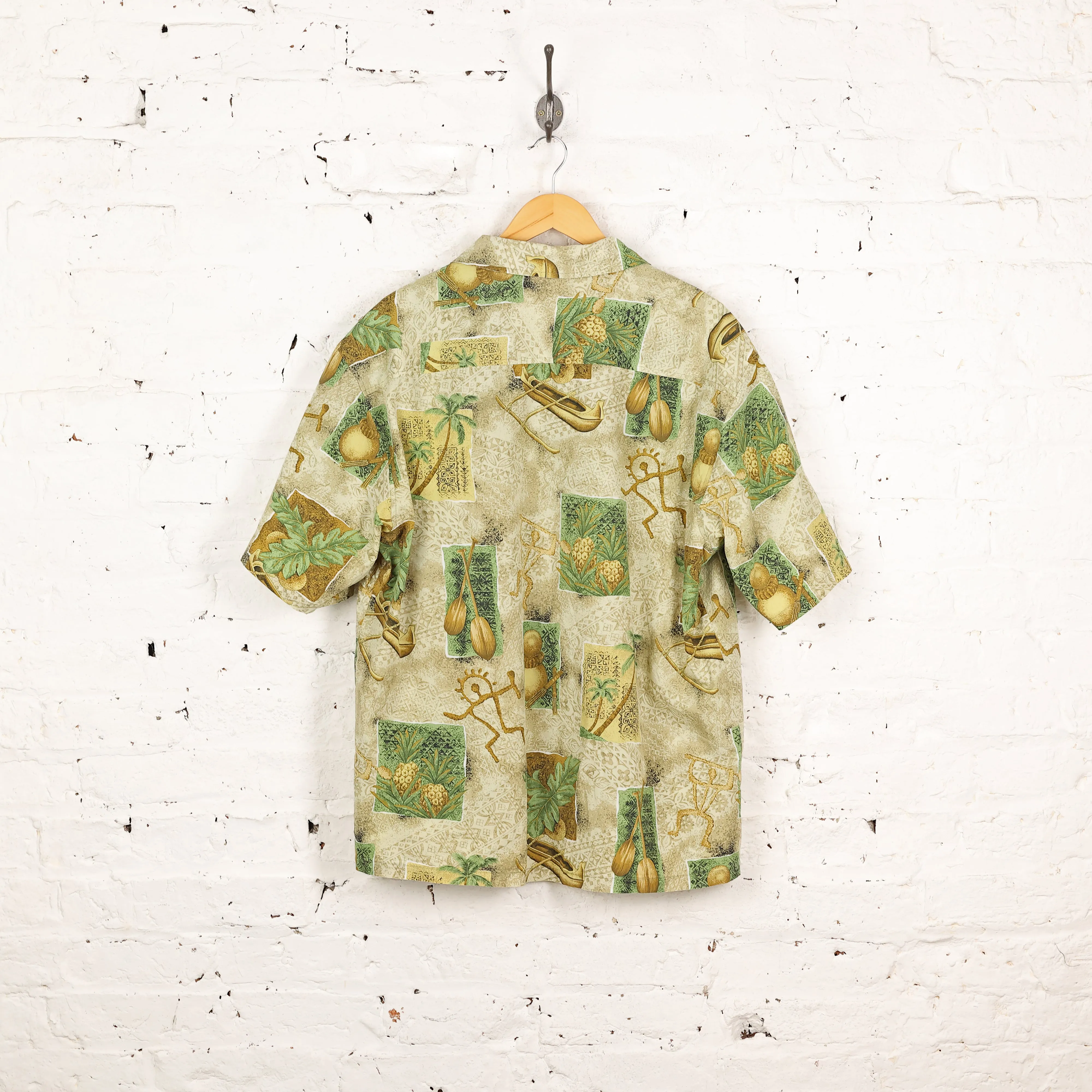 90s Pineapples Palm Trees Hawaiian Pattern Shirt - Green - XL