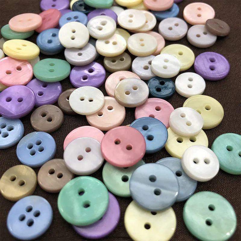 9/10/12.5mm Round 2-Hole Natural Shell Colorful Shirt Buttons 70 Pack
