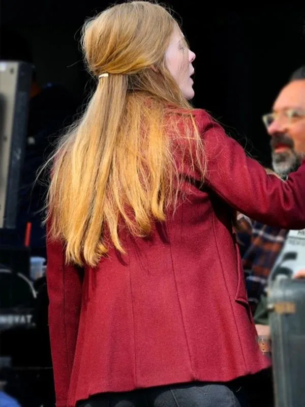 A Complete Unknown Elle Fanning Maroon Pea Coat