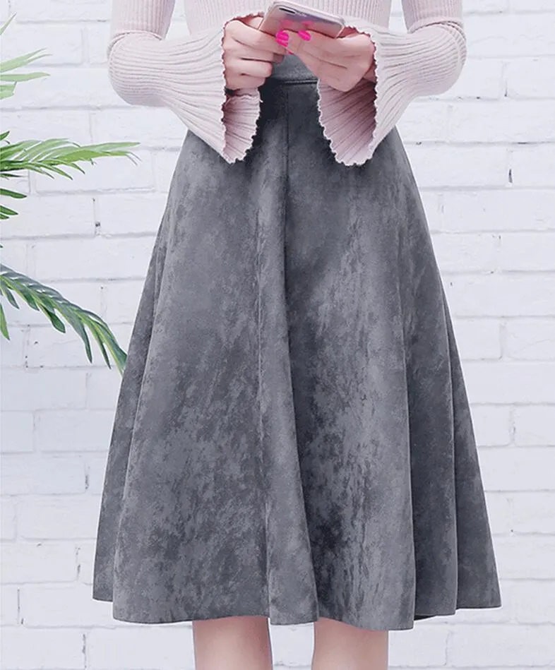 A-Line Black Green Flare Fashion High Waist Midi Skirt