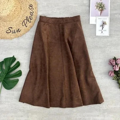 A-Line Black Green Flare Fashion High Waist Midi Skirt