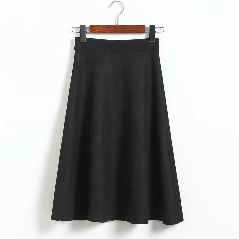 A-Line Black Green Flare Fashion High Waist Midi Skirt