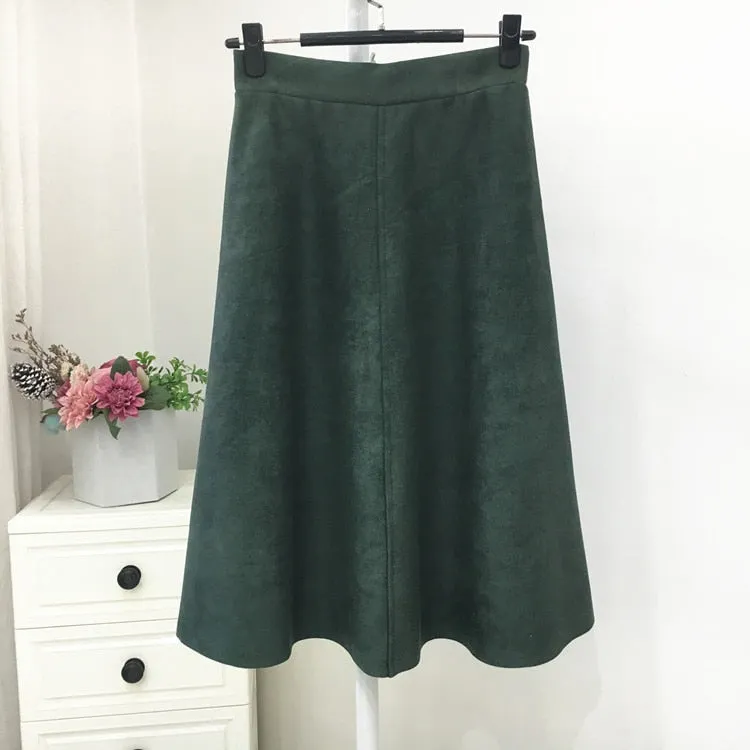 A-Line Black Green Flare Fashion High Waist Midi Skirt